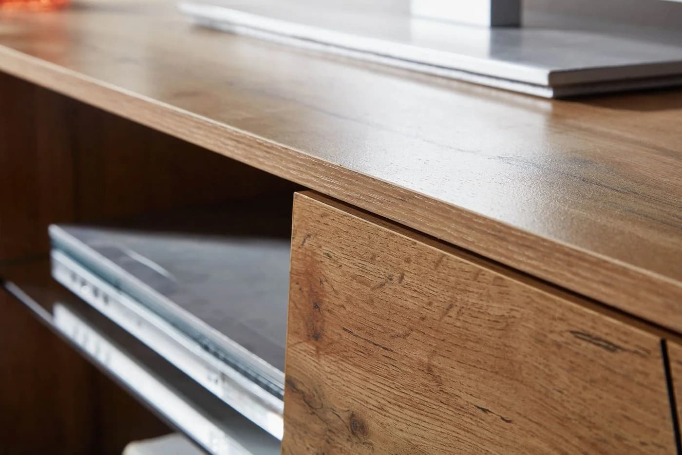FINEBUY Lowboard TV-Board Eiche Dekor Schwarz 2 Türen Glas - Bild 4