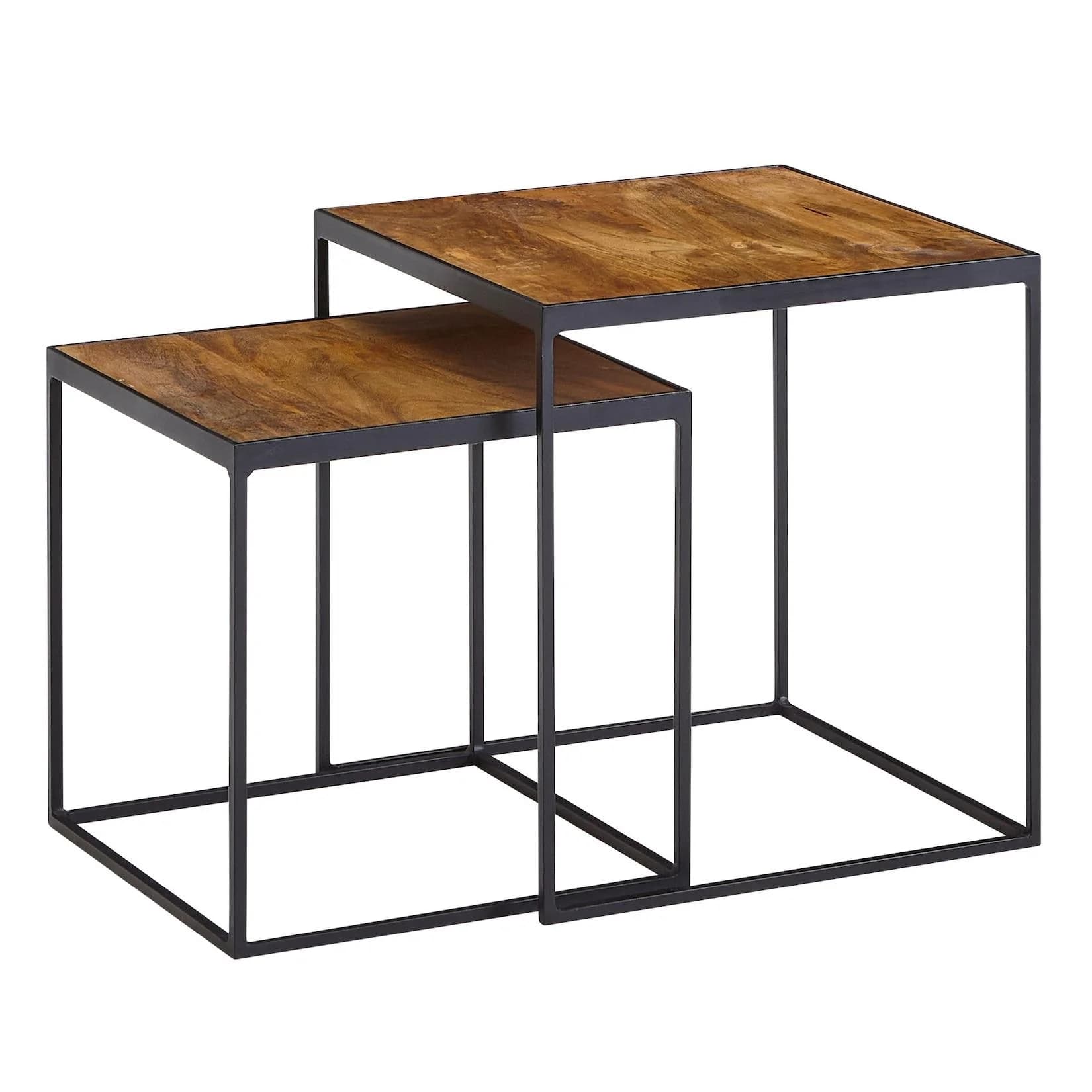 FineBuy Beistelltisch Set 2-tlg. Massivholz Industrial Braun