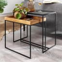 FineBuy Beistelltisch 2-teilig Massivholz Metall Industrial-Style Bild 1