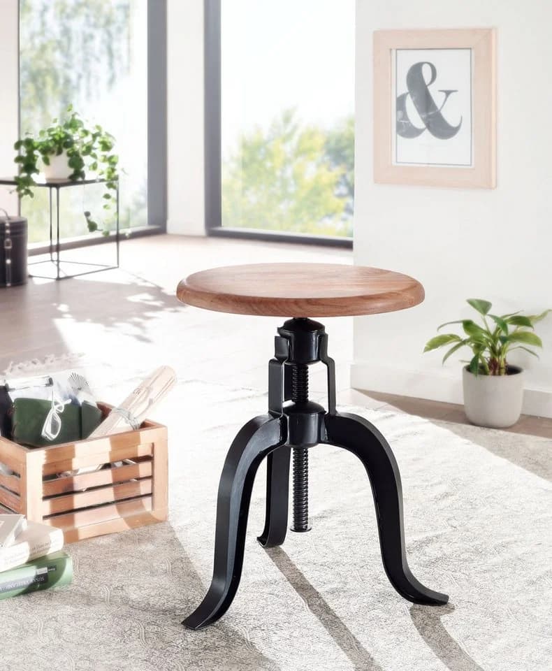 FINEBUY Drehhocker Industrial-Style Metall Akazienholz - Bild 2