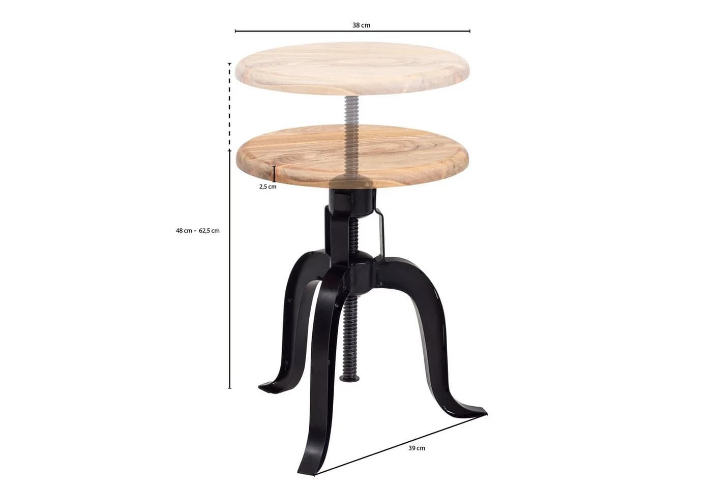 FINEBUY Drehhocker Industrial-Style Metall Akazienholz - Bild 4
