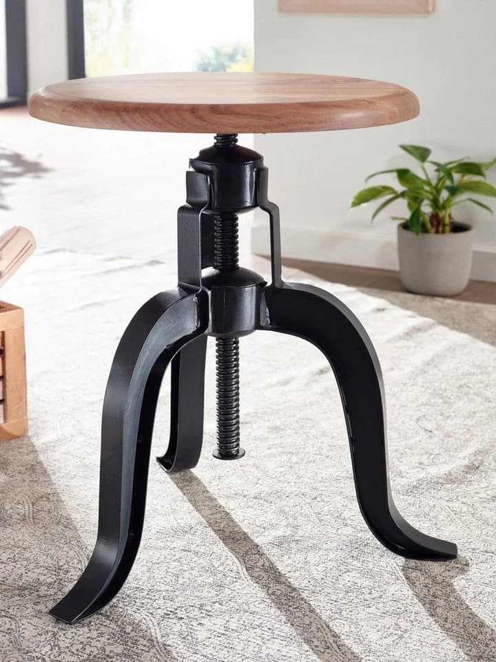FINEBUY Drehhocker Industrial-Style Metall Akazienholz - Bild 5