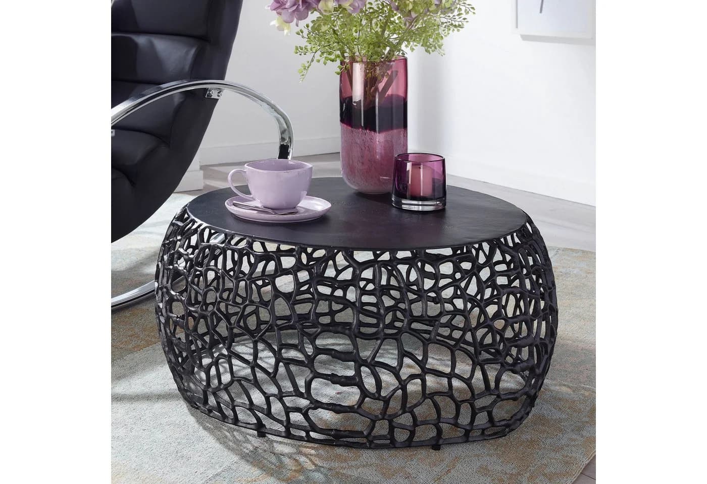 FINEBUY Couchtisch FB41461 Rund Schwarz Aluminium Metall - Bild 2