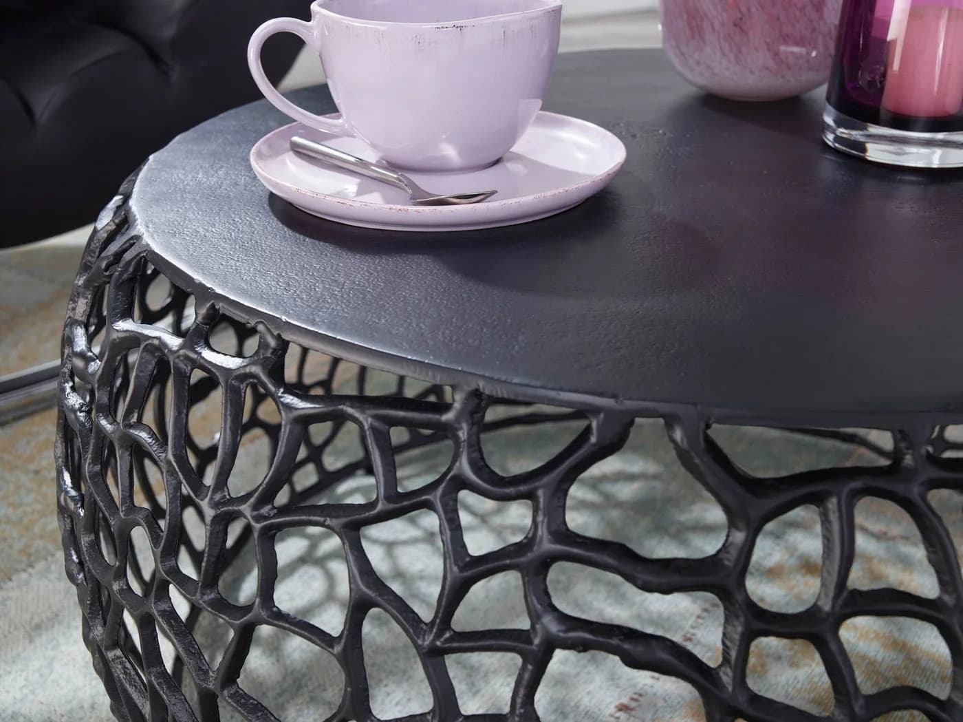 FINEBUY Couchtisch FB41461 Rund Schwarz Aluminium Metall - Bild 5