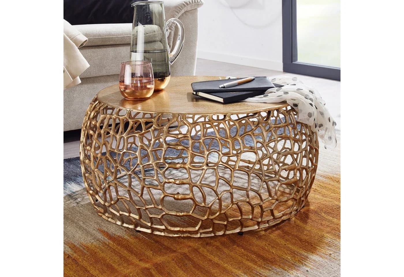 FINEBUY Couchtisch FB41462 Rund Alu Metall Gold Ast-Struktur - Bild 2