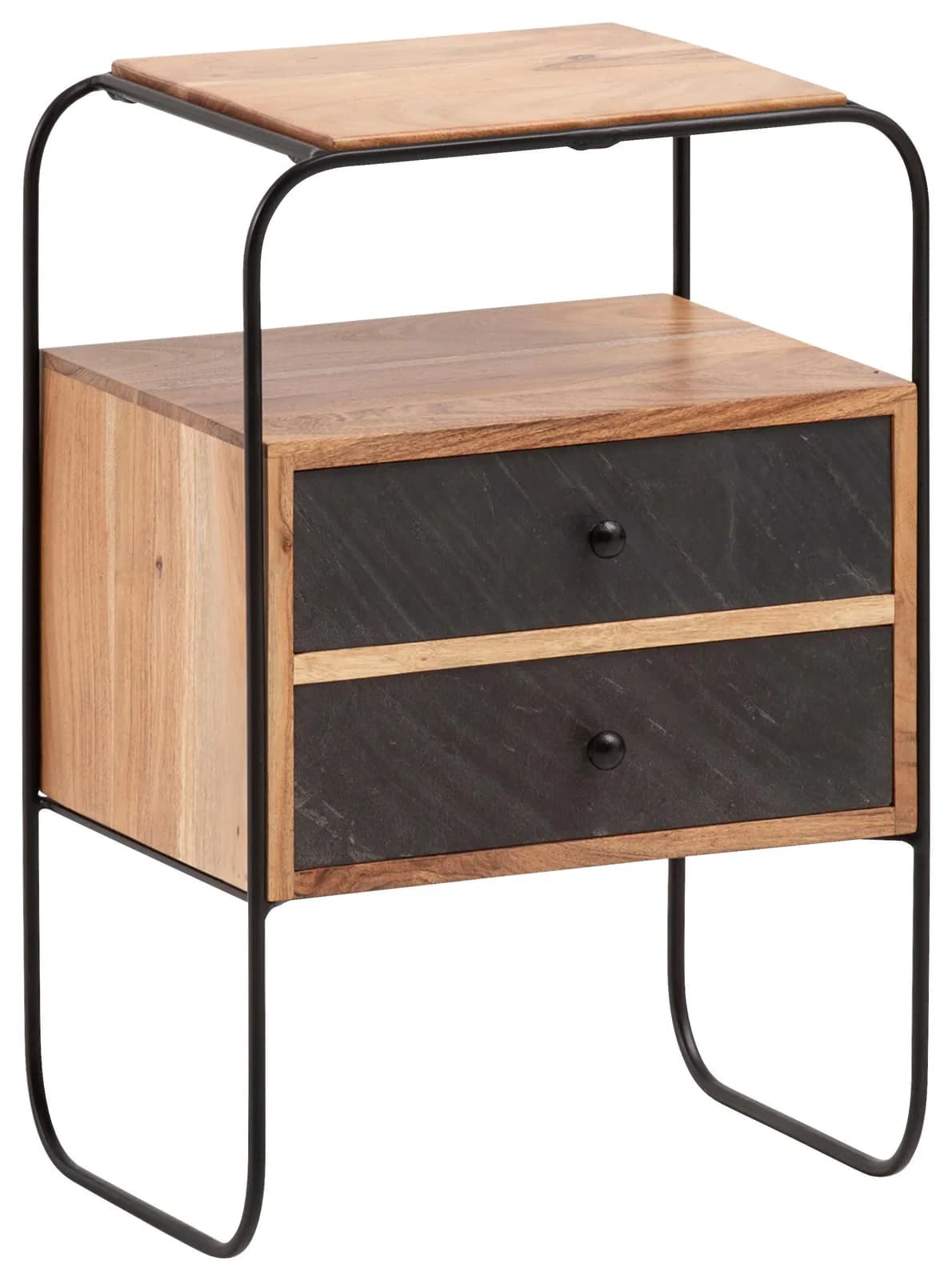 Nachttisch Massivholz Akazie Hellbraun Designer Gestell Schwarz