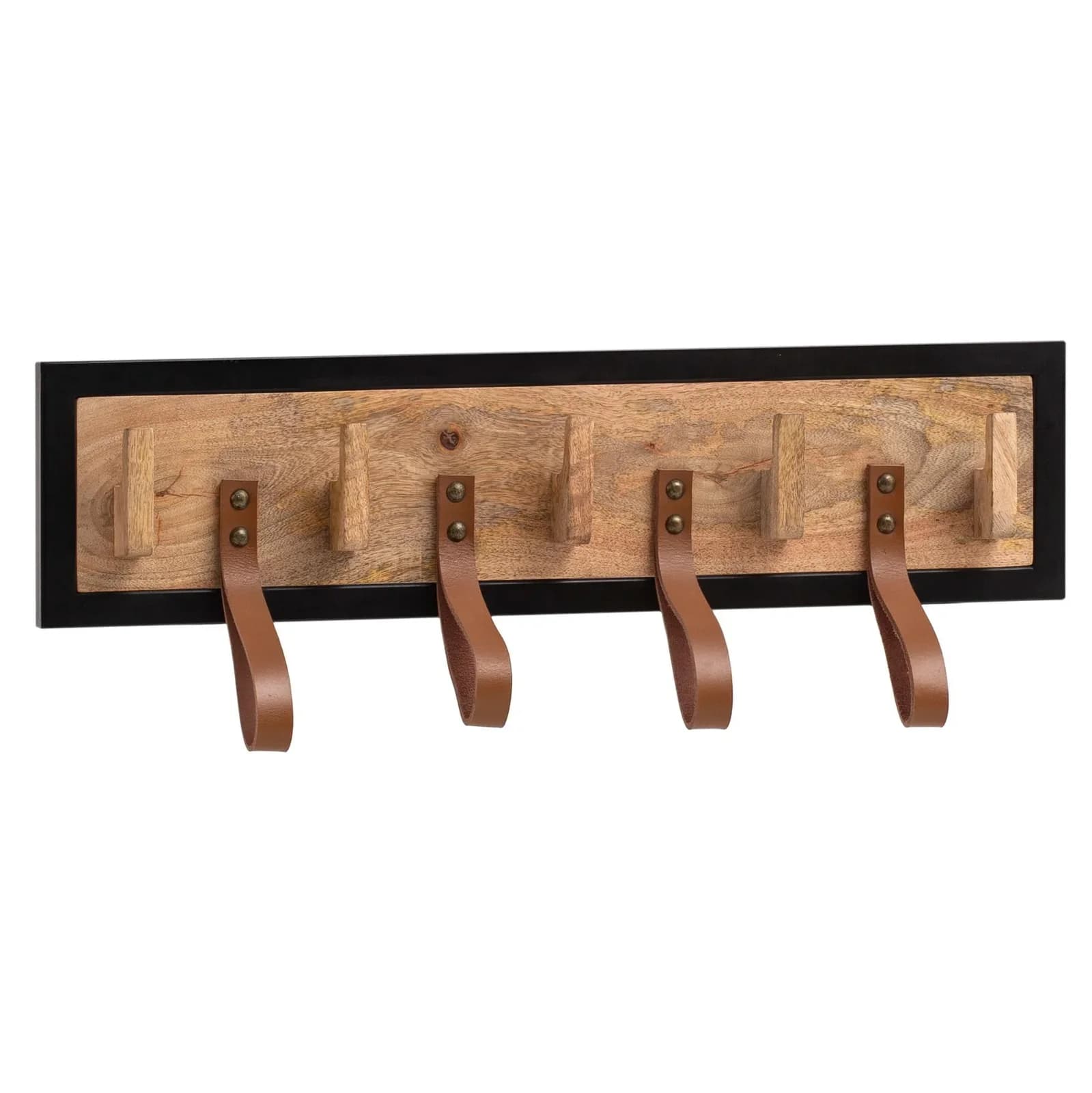 Wandgarderobe aus Massivholz und Metall im Mango-Stil