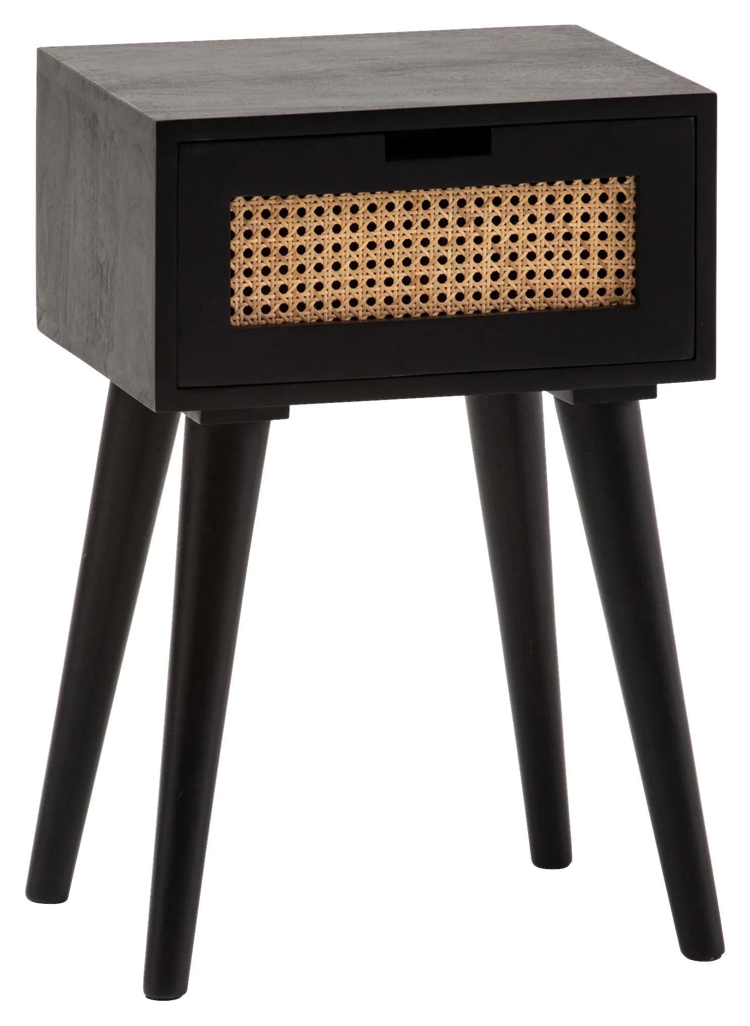 Nachttisch WL6.808 Schwarz/Rattan