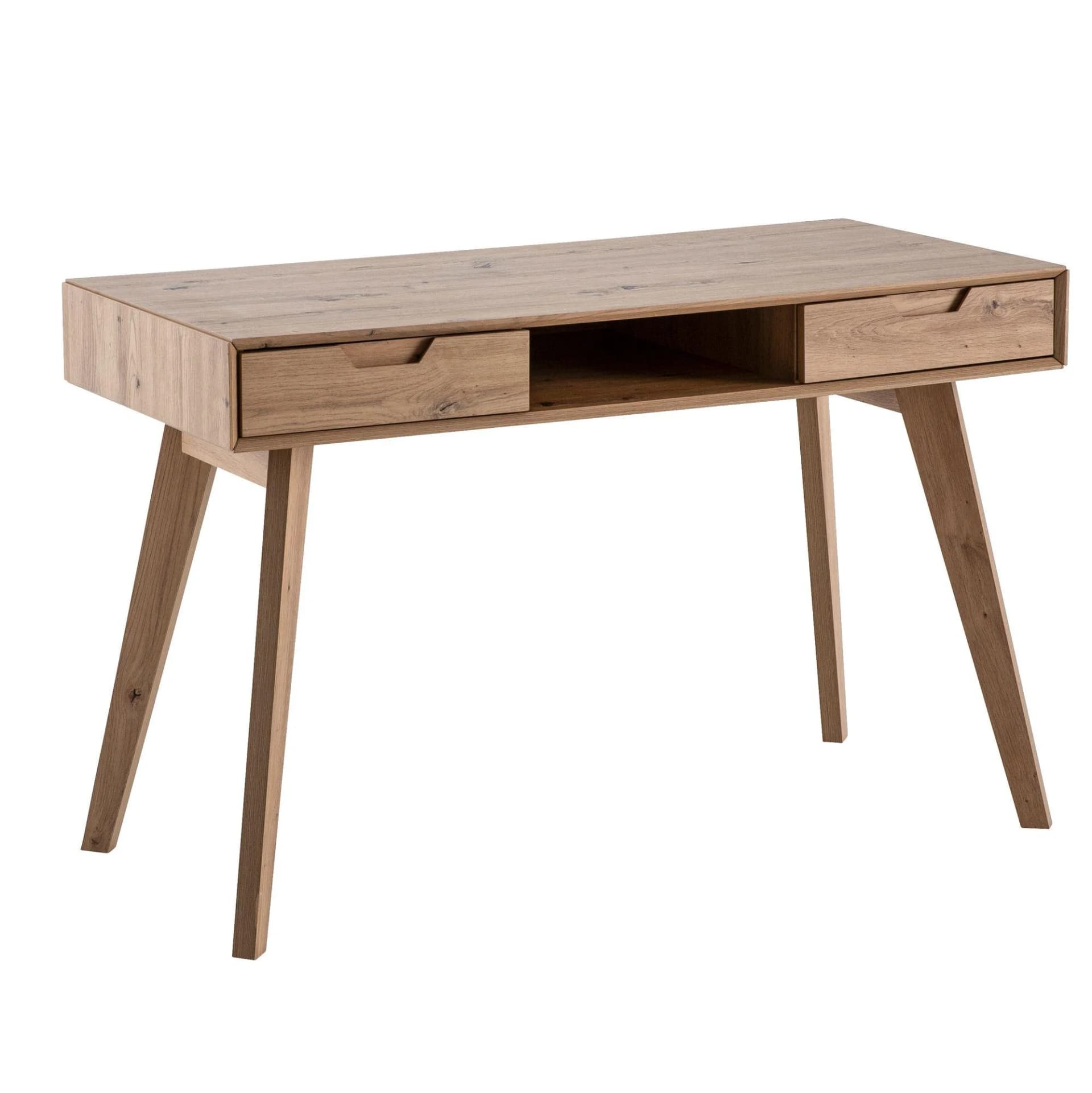 SONSTIGE Schreibtisch Braun Eiche-Massivholz 120cm mit 2 Schubladen