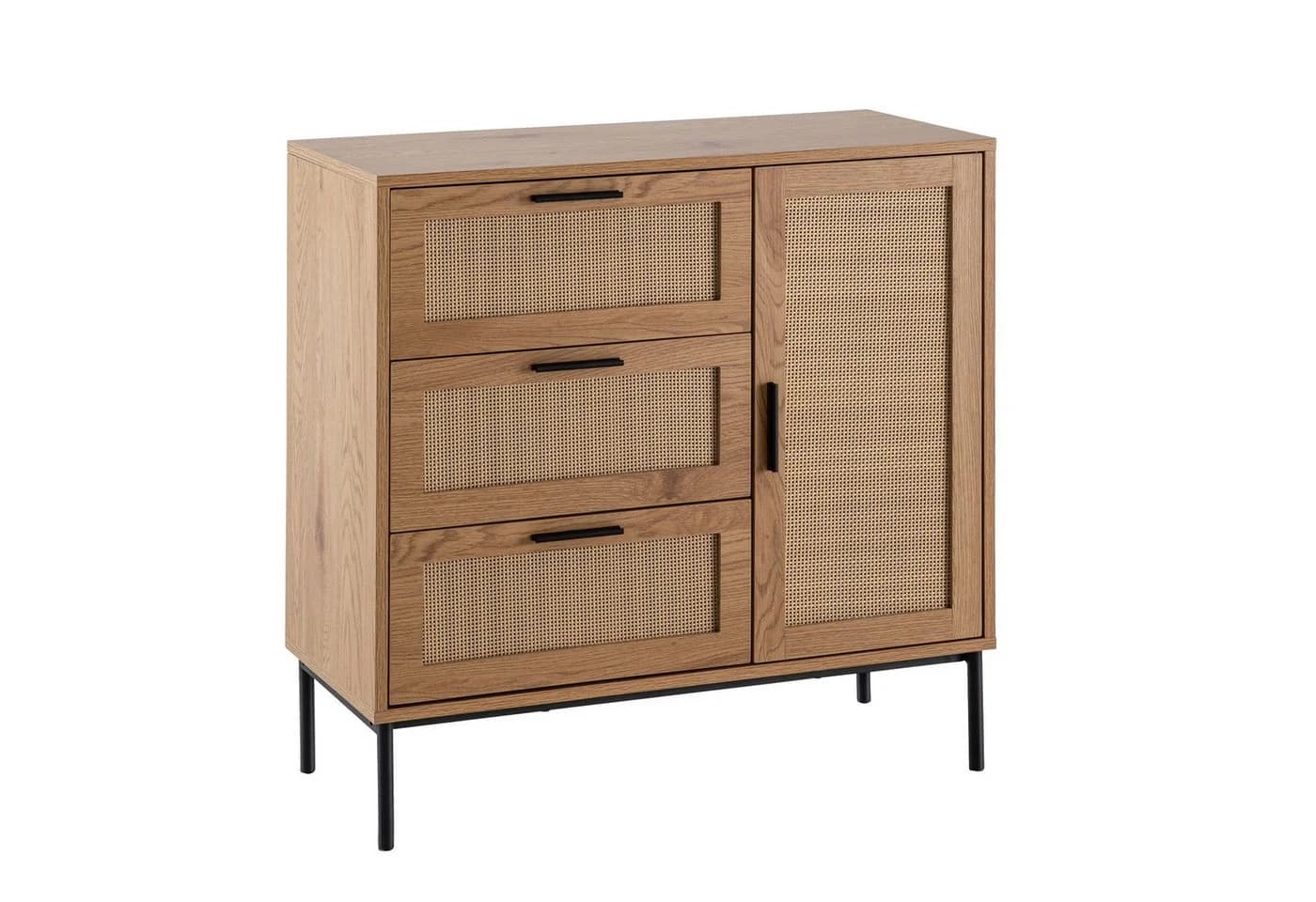 Wohnling Kommode 80 cm Eiche Rattan Modern Sideboard - Bild 2