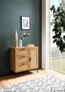 Wohnling Kommode 80 cm Eiche Rattan Modern Sideboard Bild 3