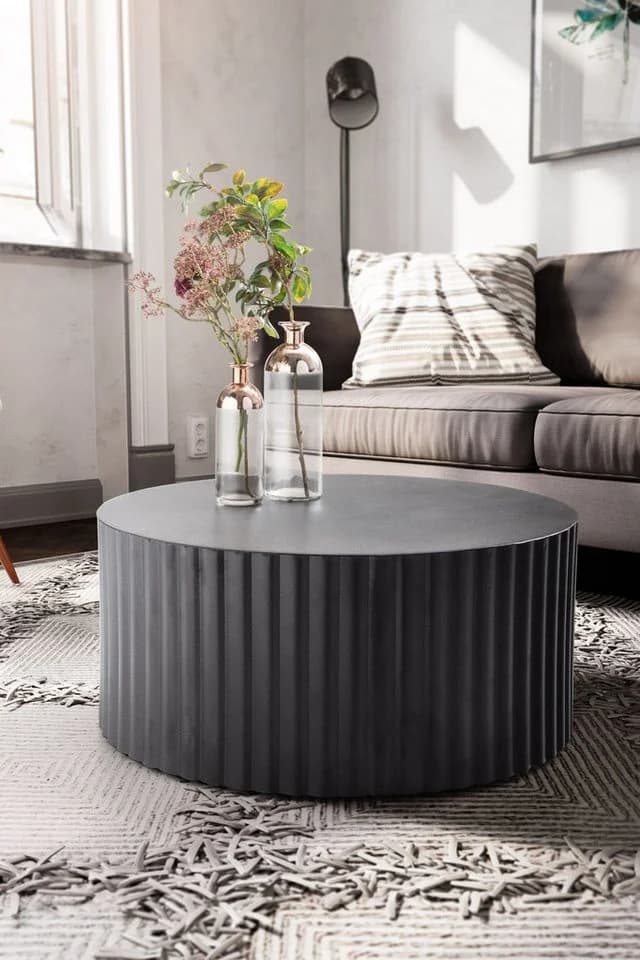 Runder Couchtisch Schwarz Metall Handgefertigt Alu - Bild 2