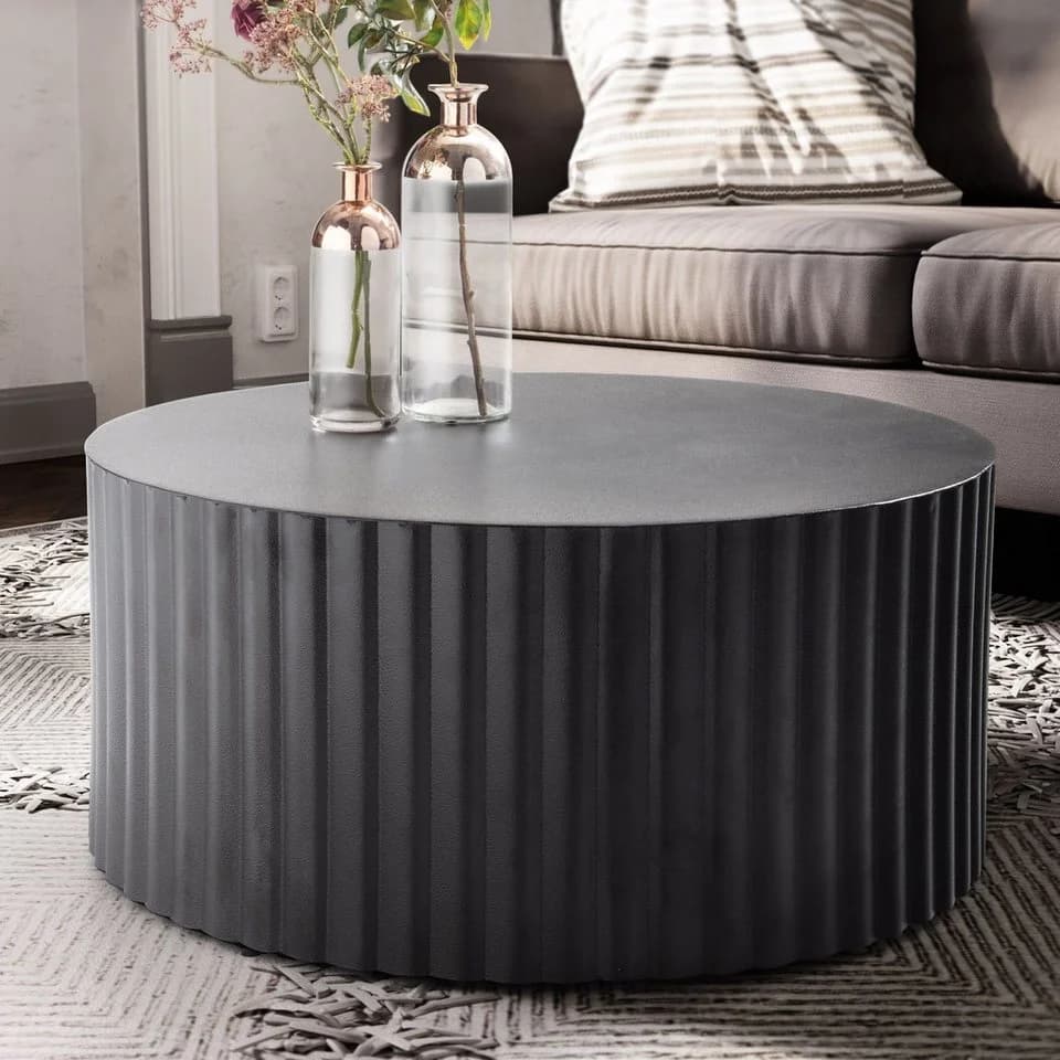 Runder Couchtisch Schwarz Metall Handgefertigt Alu - Bild 3