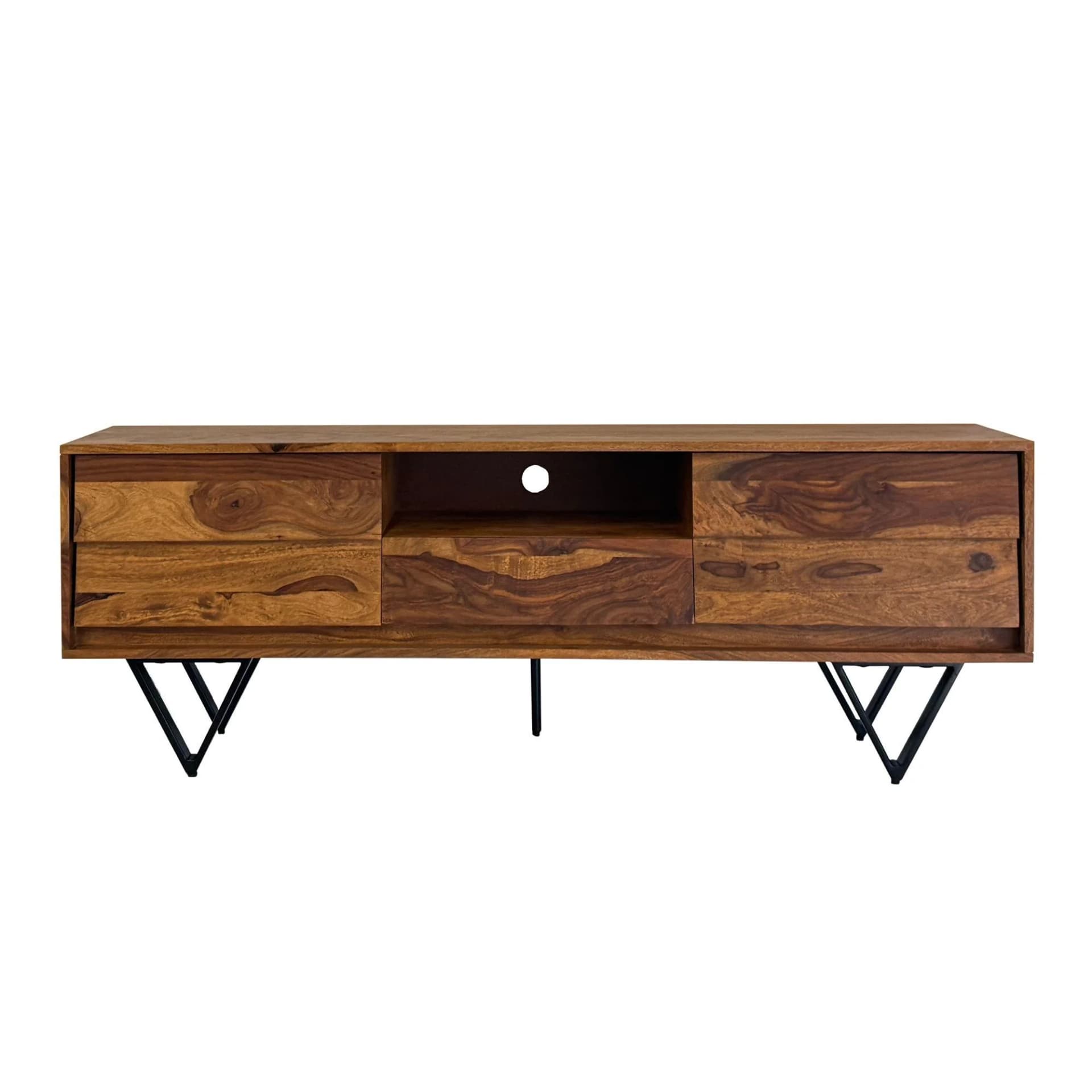 Lowboard Massivholz Sheesham Braun Schwarz Industrial Design