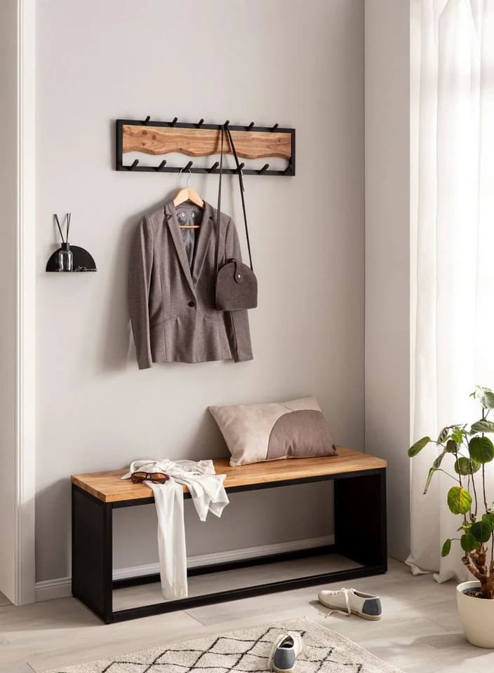 FineBuy Wandgarderobe Hakenleiste Massivholz Schwarz Metall Modern - Bild 2