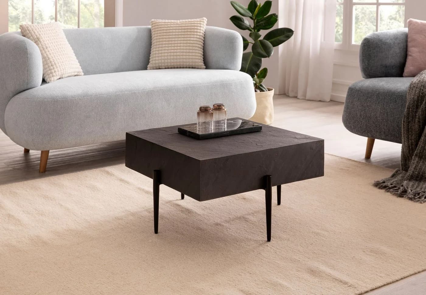 FineBuy Couchtisch Steinoptik Anthrazit Moderner Sofatisch - Bild 2
