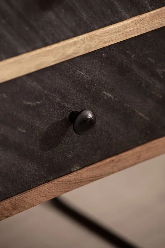 FINEBUY Nachttisch Industrial Akazie Massivholz Steinoptik 2 Schubladen - Bild 5
