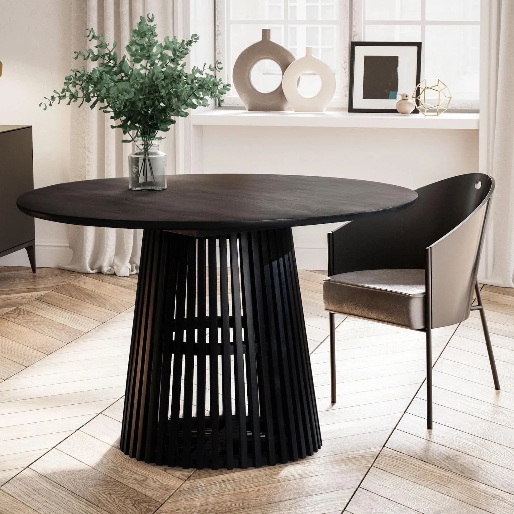 FineBuy Esstisch rund Ø 120 Massivholz Schwarz Design