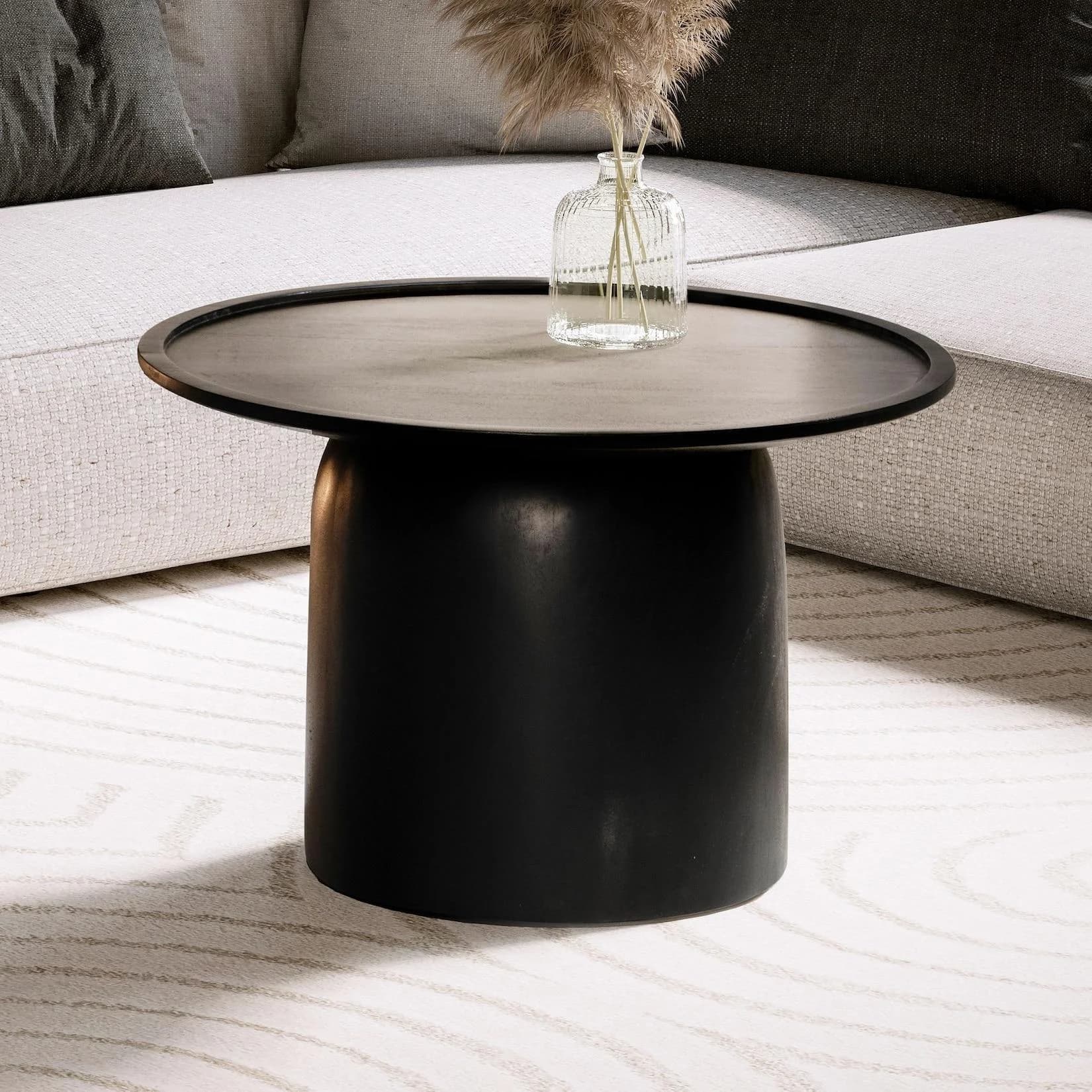 FineBuy Runder Couchtisch Massivholz Schwarz Modern