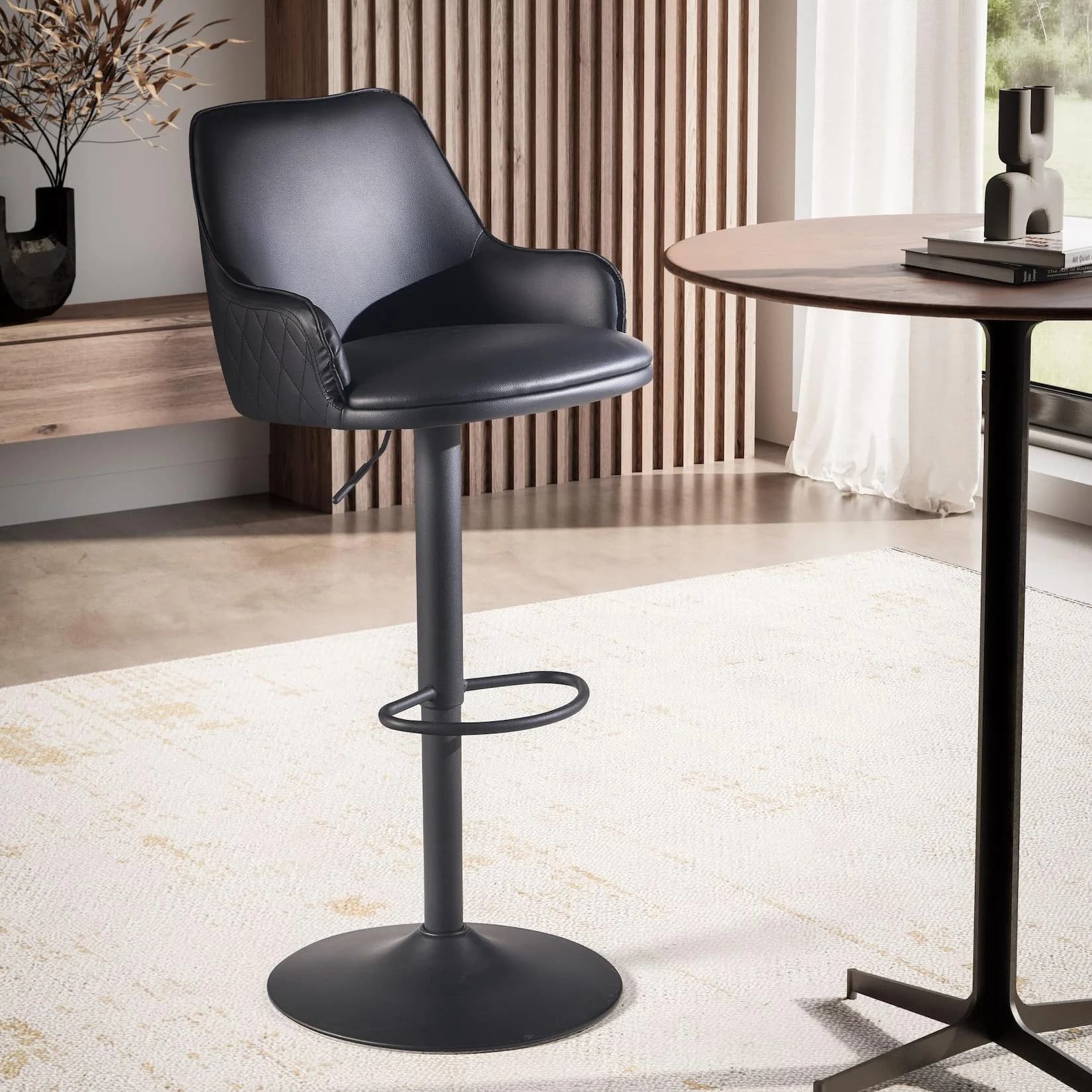 FineBuy Barhocker Schwarz Kunstleder Höhenverstellbar Modernes Design