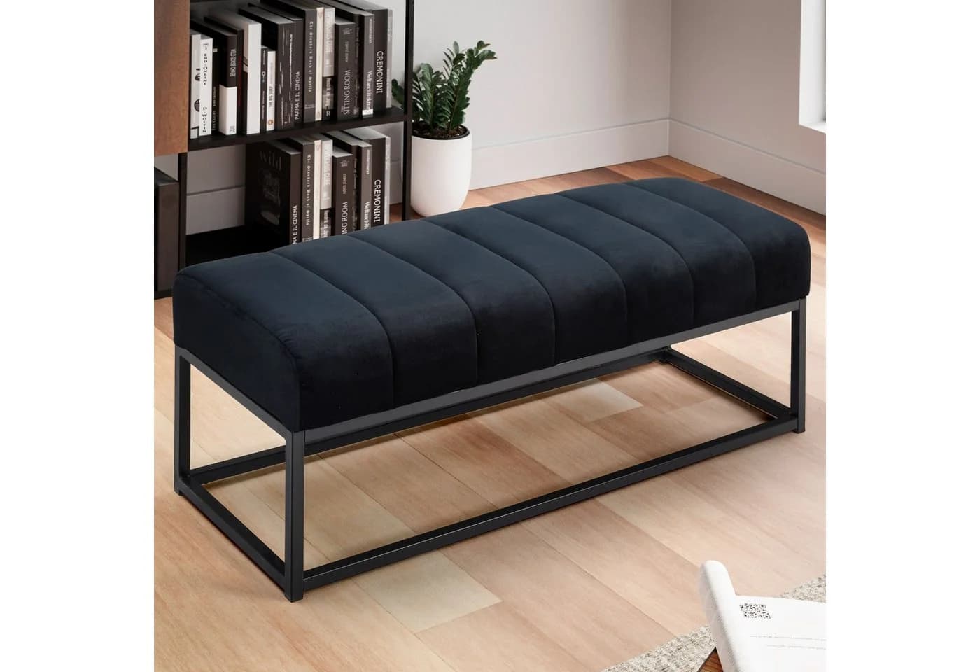 FINEBUY Bettbank FB60343 - Samt Sitzbank 108cm Modern - Bild 2