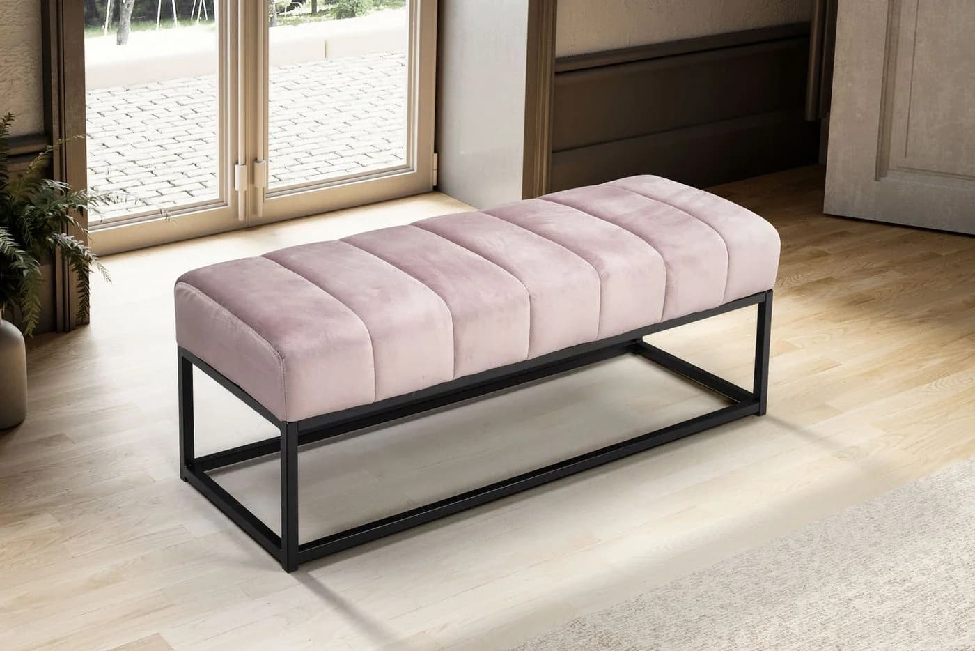 FINEBUY Samt Polsterbank Rosa Modern 108 cm
