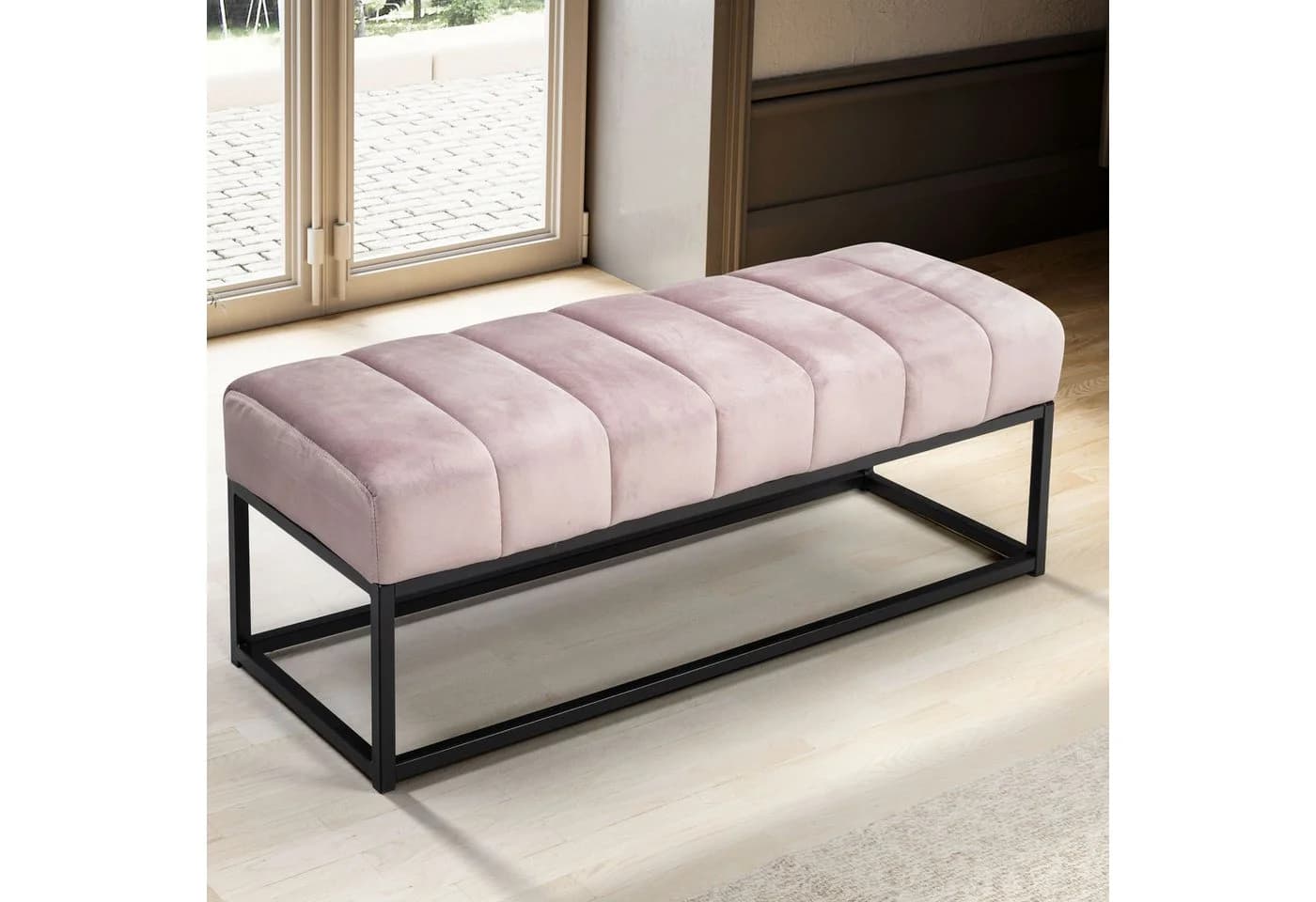 FINEBUY Samt Polsterbank Rosa Modern 108 cm - Bild 2