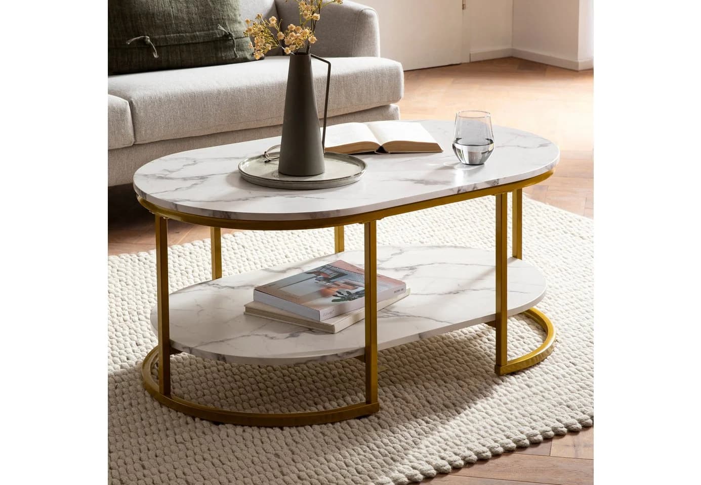 FINEBUY Couchtisch FB59209 Marmor Optik Weiß Modern - Bild 2