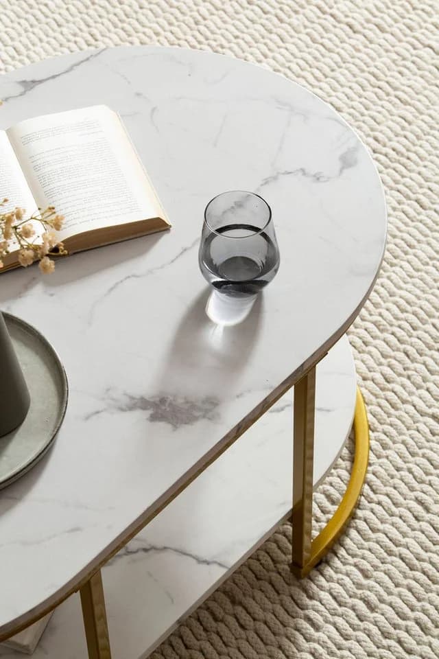 FINEBUY Couchtisch FB59209 Marmor Optik Weiß Modern - Bild 4