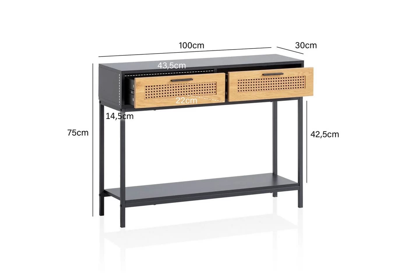 FINEBUY Konsolentisch Schwarz Braun Wiener Geflecht mit Schubladen - Bild 4