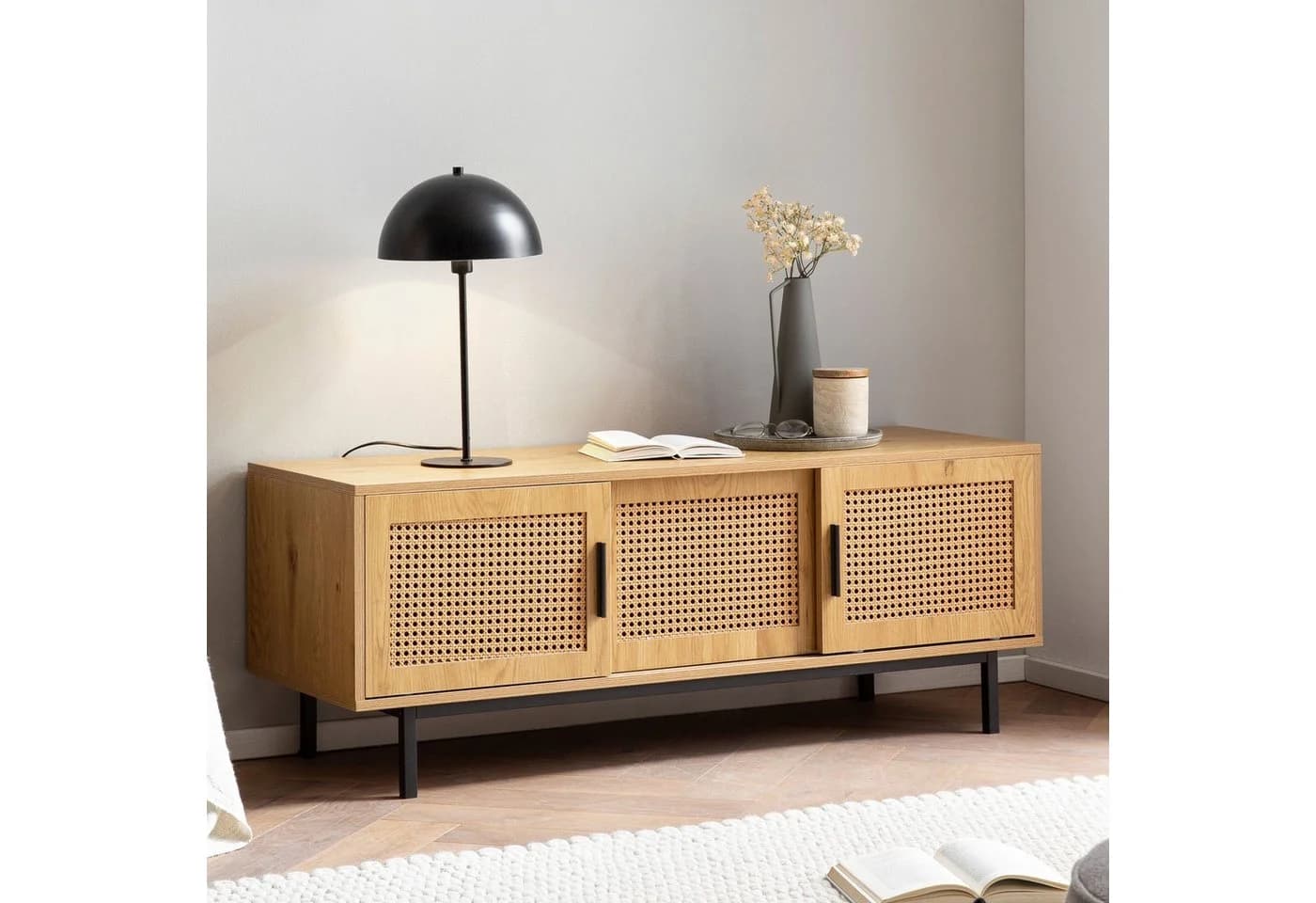 FINEBUY Lowboard TV Schrank Eiche Dekor Wiener Geflecht Modern - Bild 3