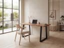 FINEBUY Schreibtisch Akazie Massivholz Metall Trapezbeine Modern Baumkante Bild 1
