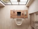 FINEBUY Schreibtisch Akazie Massivholz Metall Trapezbeine Modern Baumkante Bild 5