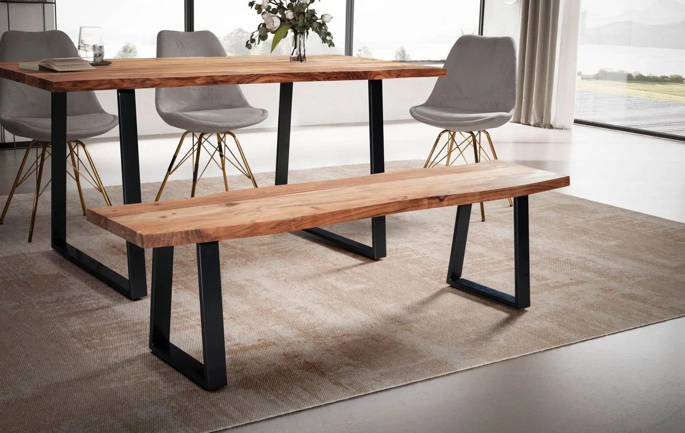 FINEBUY Essbank Akazie Massivholz Baumkante Modern