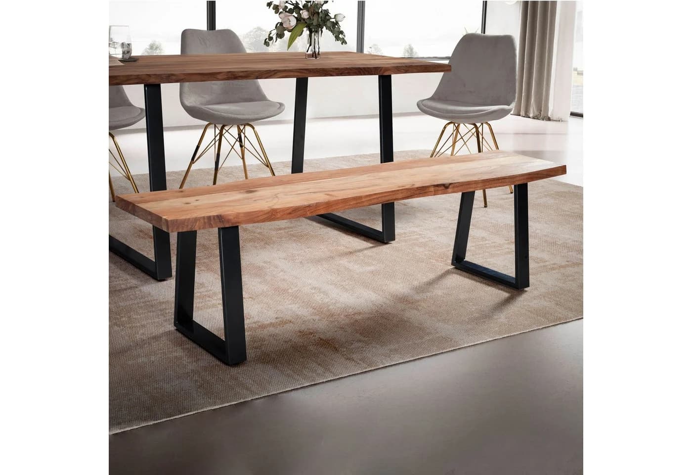 FINEBUY Essbank Akazie Massivholz Baumkante Modern - Bild 2