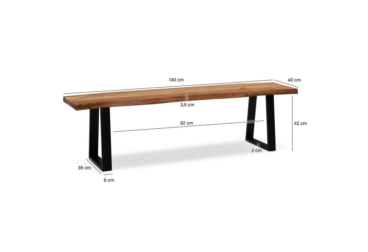 FINEBUY Essbank Akazie Massivholz Baumkante Modern - Bild 3