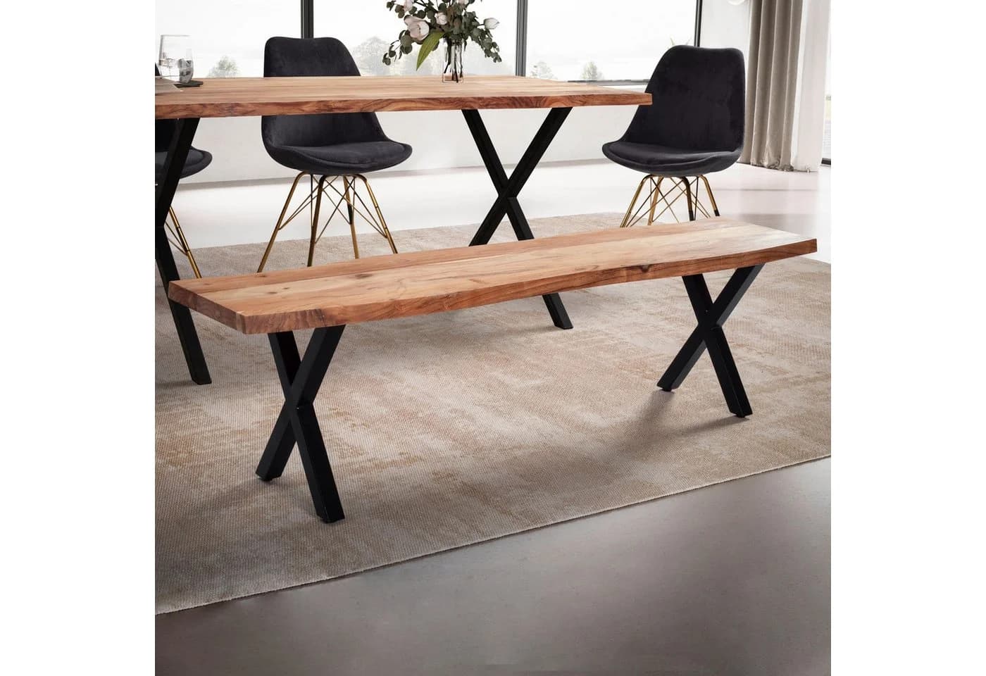 FINEBUY Essbank Akazie Massivholz Baumkante Modern - Bild 2