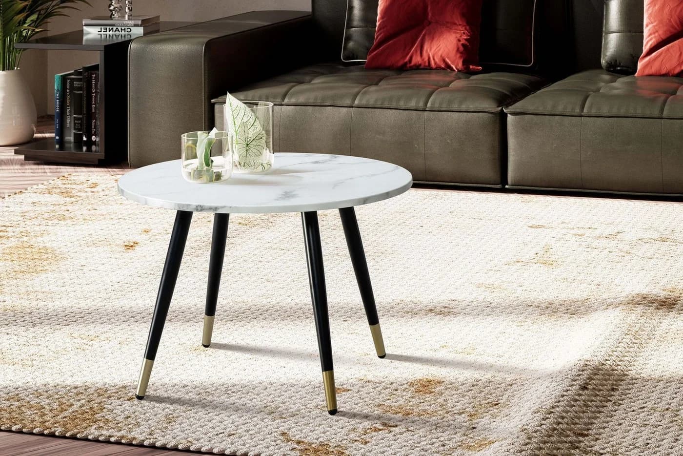 FINEBUY Couchtisch FB60703 Marmor Optik 60 cm