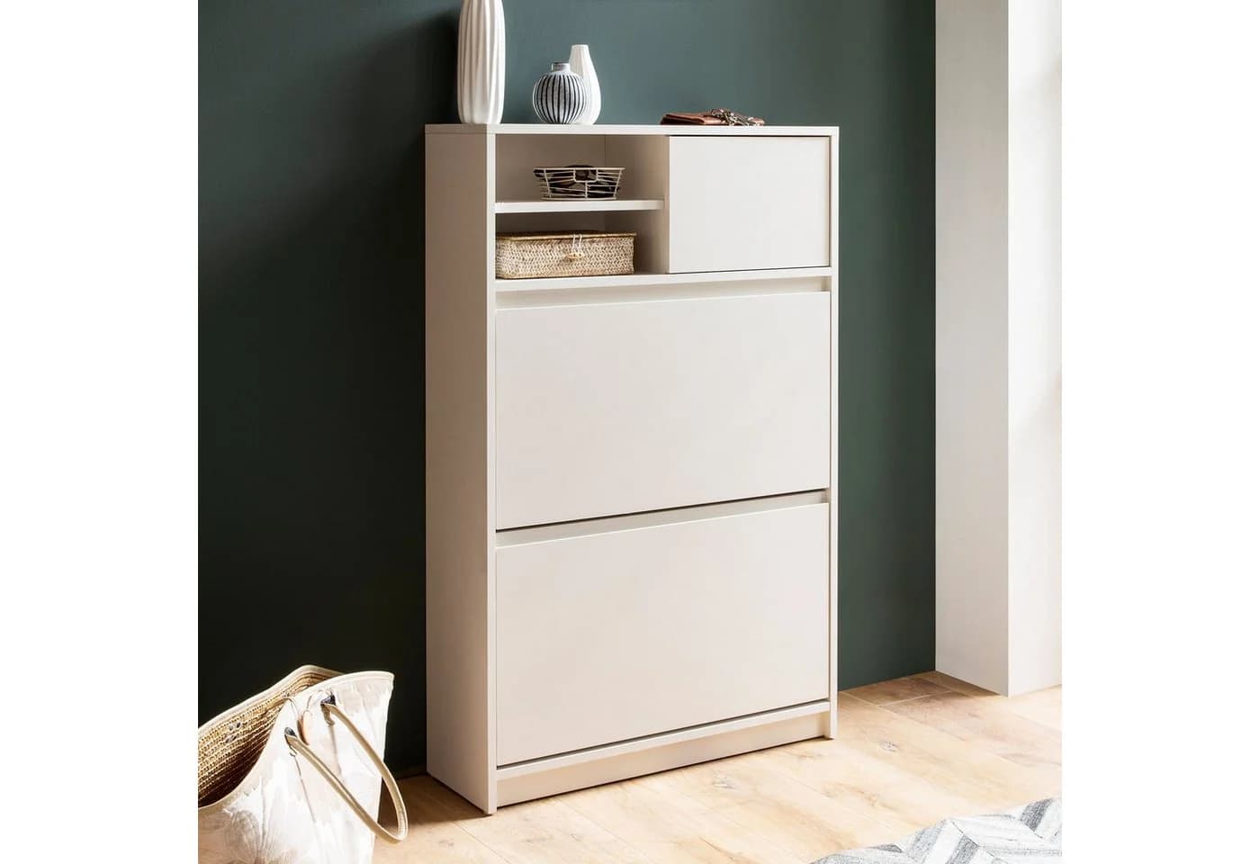 FINEBUY Schuhschrank Weiß Modern mit 3 Türen und Ablage - Bild 3