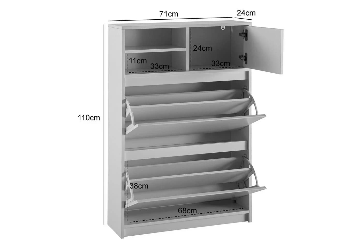 FINEBUY Schuhschrank Weiß Modern mit 3 Türen und Ablage - Bild 4