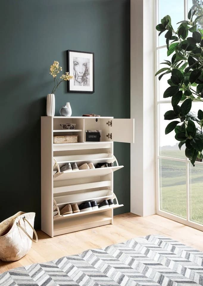 FINEBUY Schuhschrank Weiß Modern mit 3 Türen und Ablage - Bild 5
