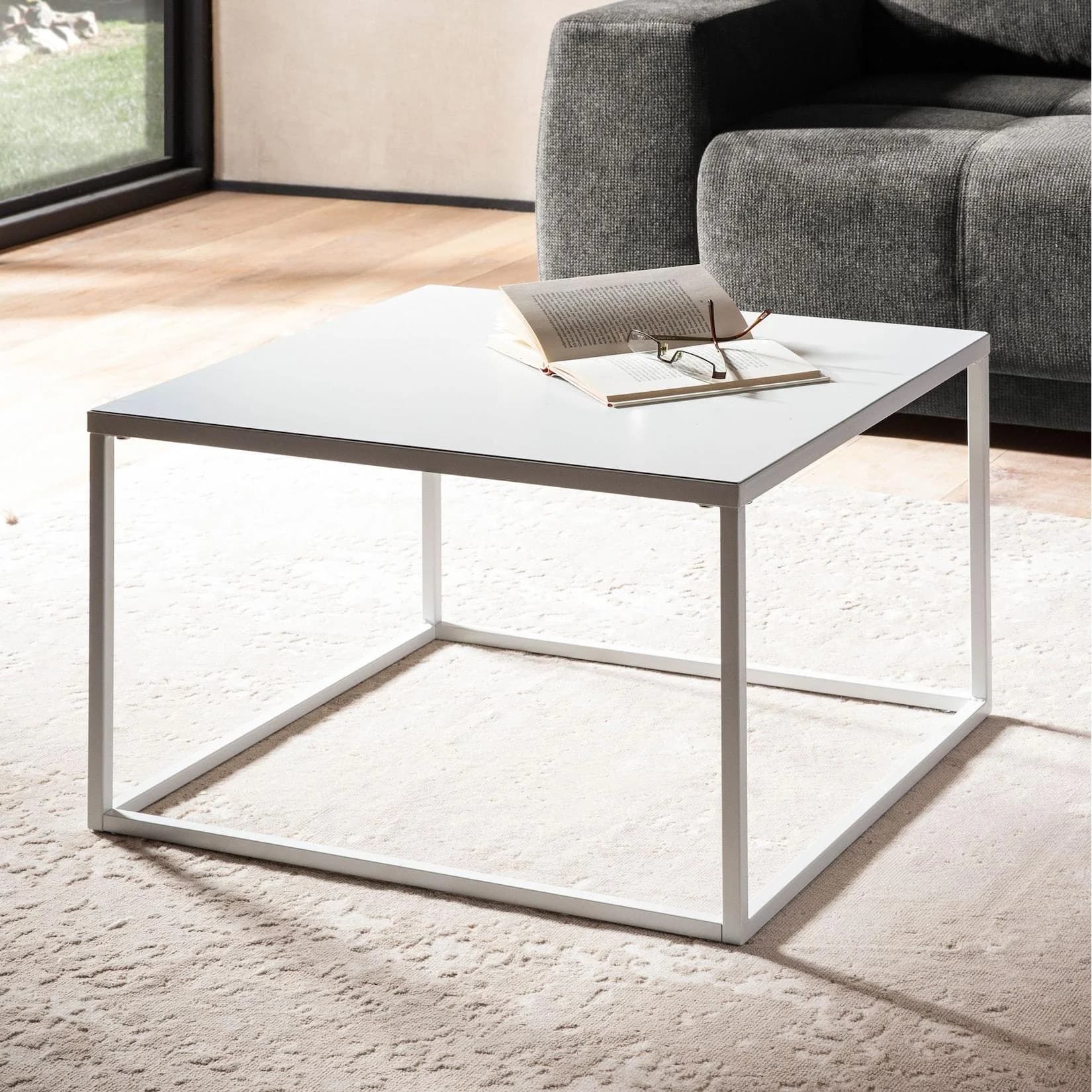 FINEBUY Couchtisch Industrial Design Weiß Metall 60 cm