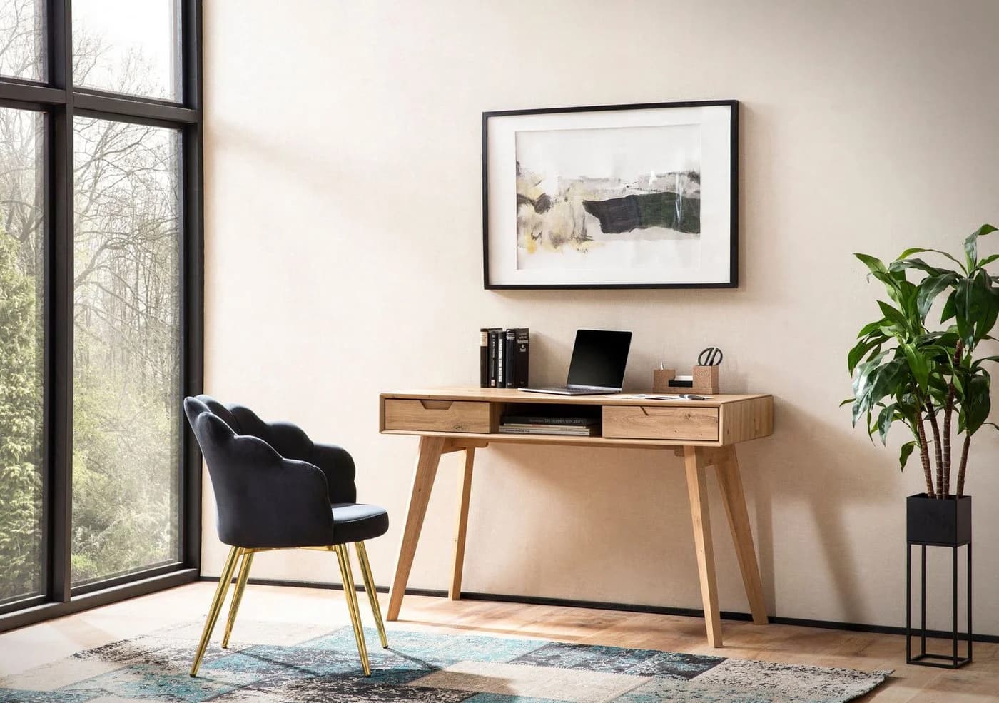 FineBuy Schreibtisch Eiche 120 cm mit Schubladen - Bild 2