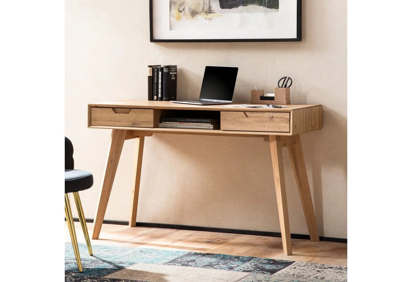 FineBuy Schreibtisch Eiche 120 cm mit Schubladen - Bild 3