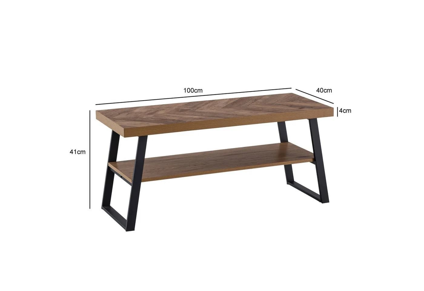 FineBuy Schuhbank 100 cm Eiche Fischgrät mit Ablage - Bild 4
