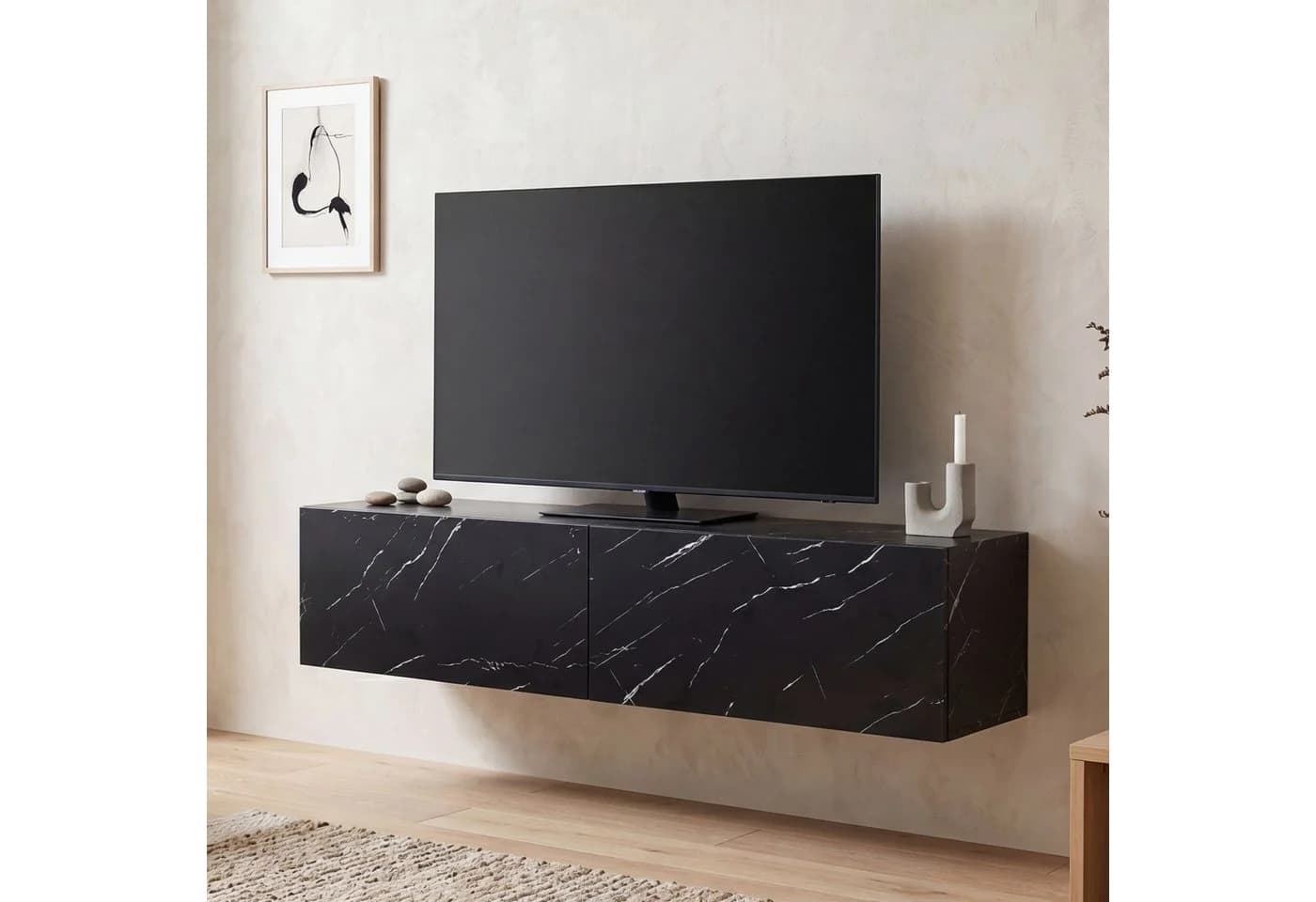 FINEBUY Hängender TV-Schrank 120 cm Marmor-Optik Schwarz - Bild 2