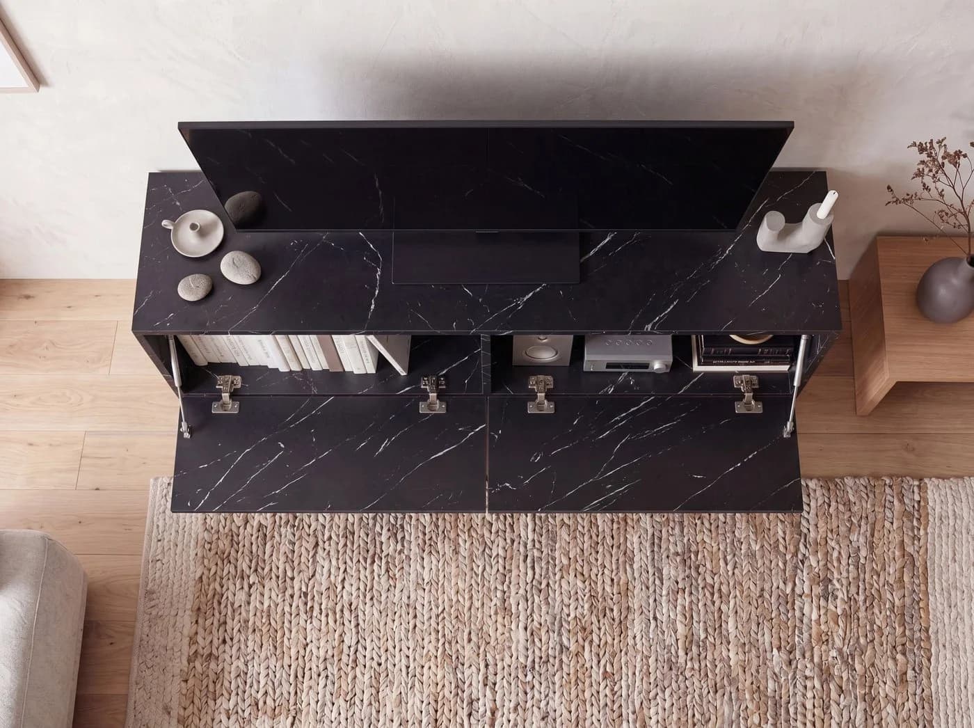 FINEBUY Hängender TV-Schrank 120 cm Marmor-Optik Schwarz - Bild 4
