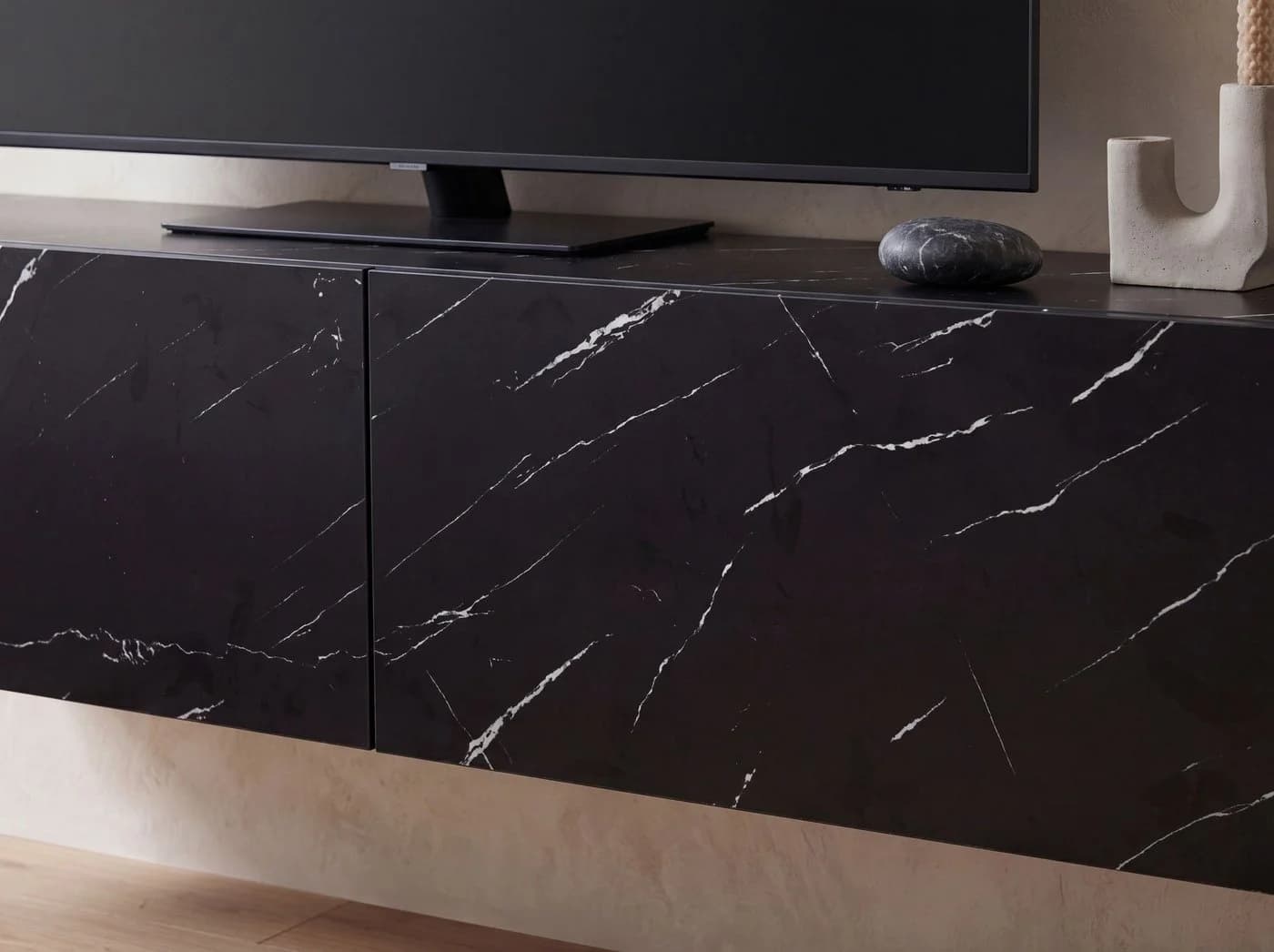 FINEBUY Hängender TV-Schrank 120 cm Marmor-Optik Schwarz - Bild 5