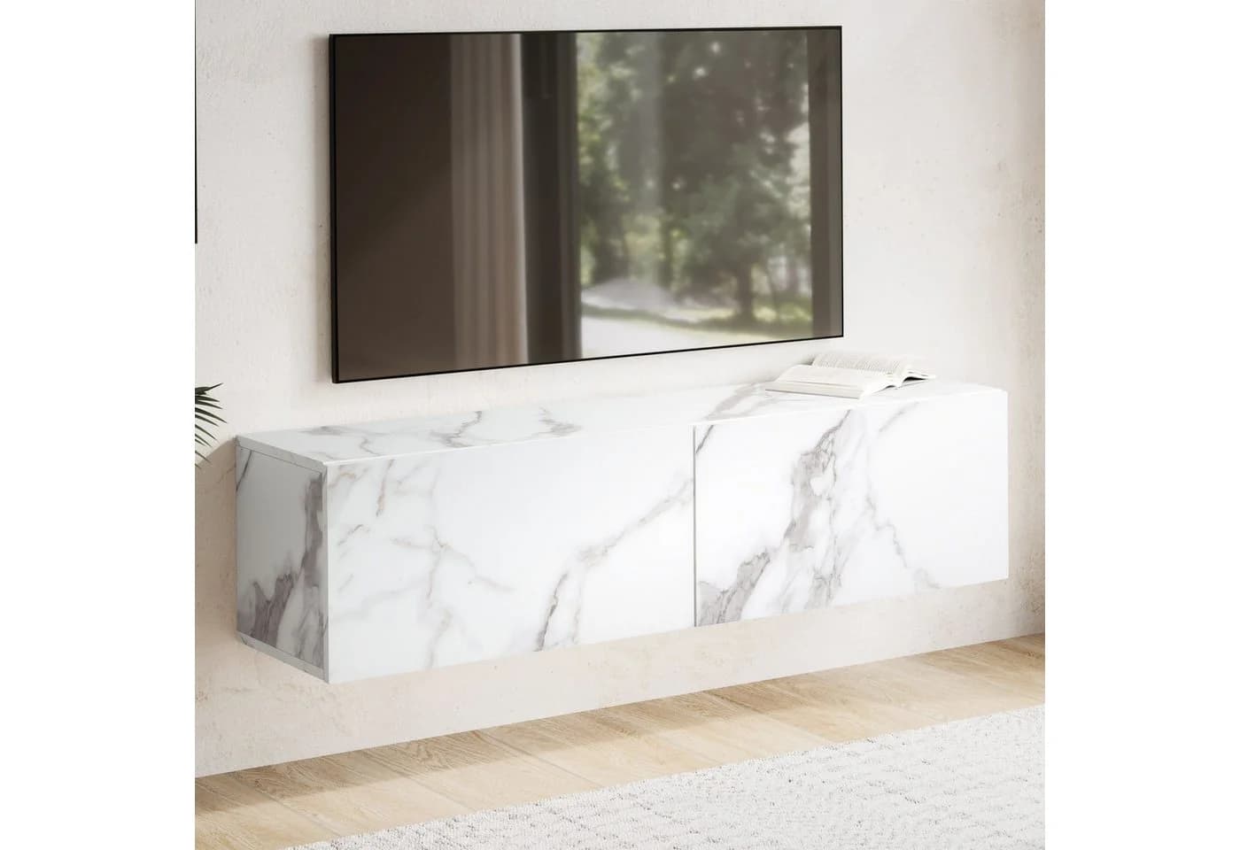 FINEBUY Hängender TV-Schrank 120 cm Marmor-Optik Weiß - Bild 2