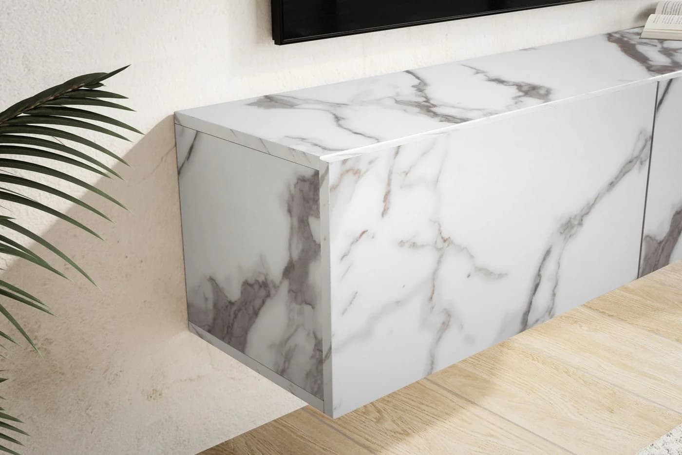 FINEBUY Hängender TV-Schrank 120 cm Marmor-Optik Weiß - Bild 4